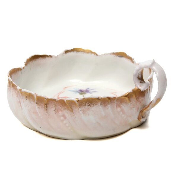 Antique Limoges France Porcelain Gold Gilt Floral Soup Bowl Handle Loop Blue - Picture 3 of 6